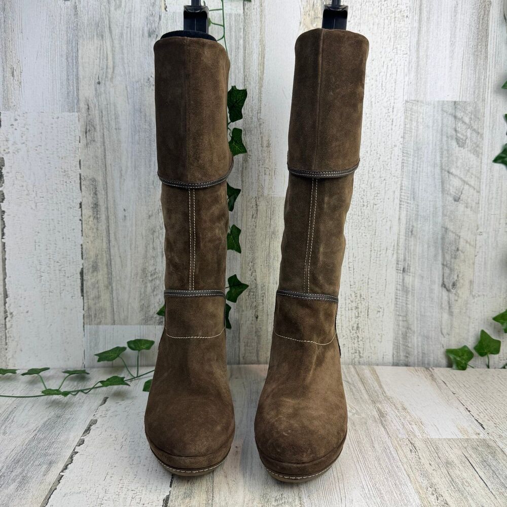 VIC MATIE Knee High Brown Suede Leather Boots from Italy EU 38 Womens US Size 8 - Picture 2 of 9